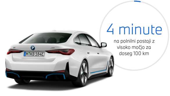 BMW i4 eDrive40, G26, 2021, tričetrtinski pogled od zadaj, diagram o času polnjenja BMW i4 eDrive40, G26, 2021, tričetrtinski pogled od zadaj, diagram o času polnjenja