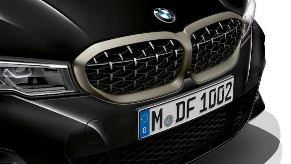 Blaga hibridna tehnologija, BMW M340i xDrive Limuzina, G20, 2020 BMW M340i xDrive Limuzina, G20, 2020, kovinska barva Sapphire Black, blaga hibridna tehnologija, pogled od blizu na sprednji del