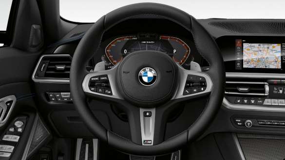 Spremenljivo športno krmiljenje, kokpit, BMW M340i xDrive Limuzina, G20, 2020 Spremenljivo športno krmiljenje, BMW M340i xDrive Limuzina, G20, 2020, kovinska barva Sapphire Black, kokpit, notranjost