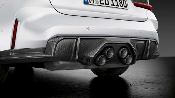 Karbonski zadnji difuzor M Performance, BMW M3 Limuzina, G80, 2020 BMW M3 Limuzina, G80, 2020, pogled od blizu na karbonski zadnji difuzor M Performance
