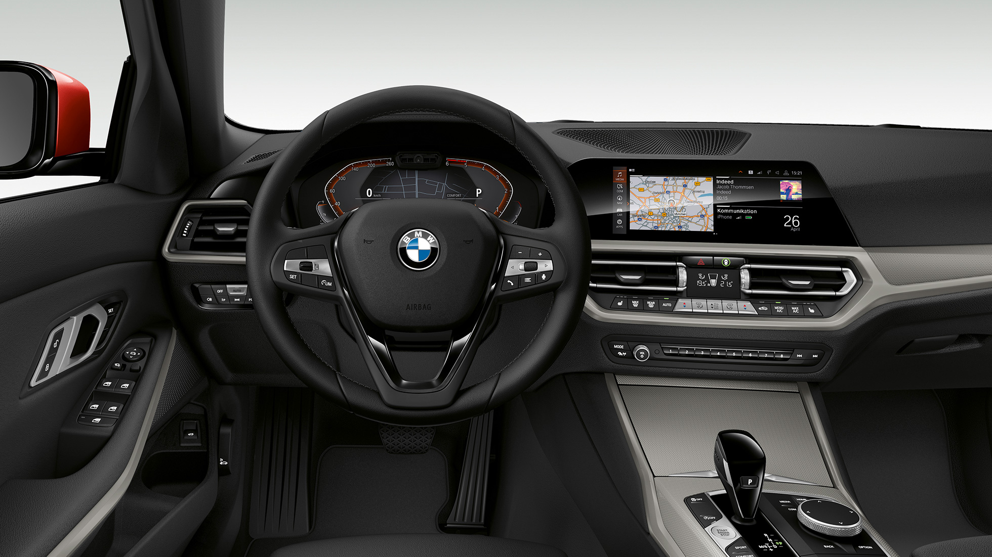 BMW serije 3 Limuzina, kokip modela Advantage. Posnetek od blizu kokpita na voznikovi strani v BMW serije 3 Limuzina z opremo modela Advantage.