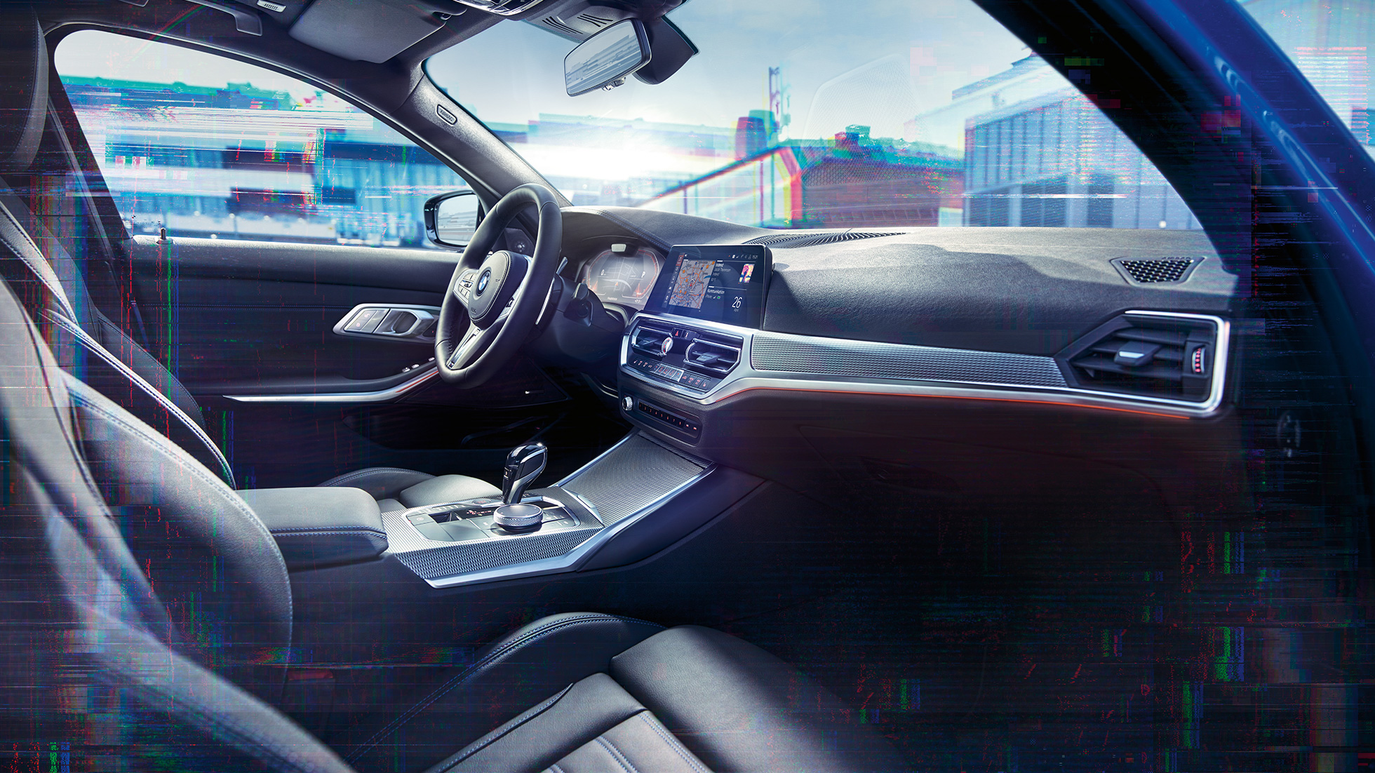 BMW serije 3 Limuzina, BMW Live Cockpit Professional. Posnetek od blizu na notranjost BMW serije 3 Limuzina z BMW Live Cockpit Professional.