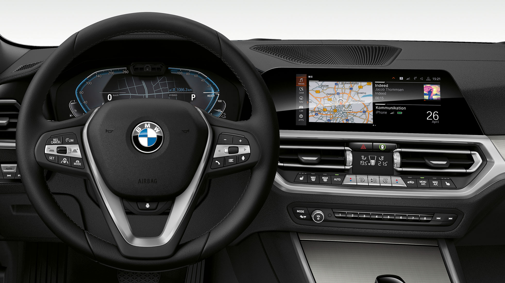 BMW serije 3 Limuzina, kokpit. Podrobni pogled kokpita BMW serije 3 Limuzina z i-posebnim prikazom.