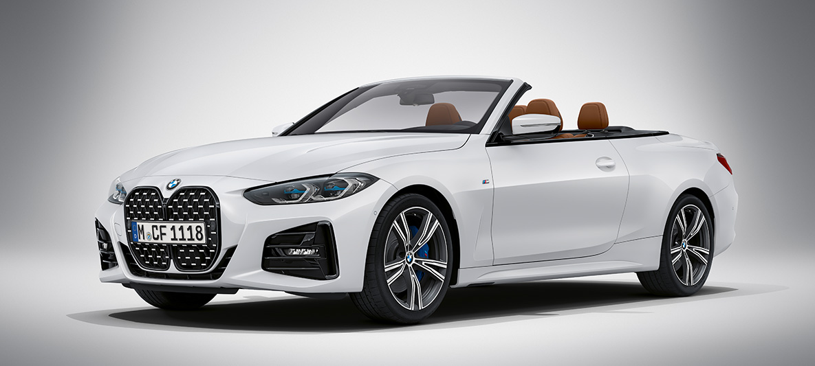 Lakiranje BMW Individual v kovinski barvi Brilliant White, BMW serije 4 Cabrio, G23, 2020 BMW serije 4 Cabrio, lakiranje BMW Individual v kovinski barvi Brilliant White, G23, 2020, tričetrtinski pogled od spredaj med mirovanjem