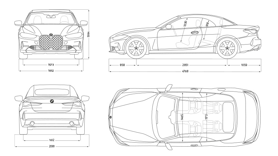 BMW serije 4 Cabrio, 430i, G23, 2020 BMW serije 4 Cabrio, 430i, G23, 2020, podatki, skica