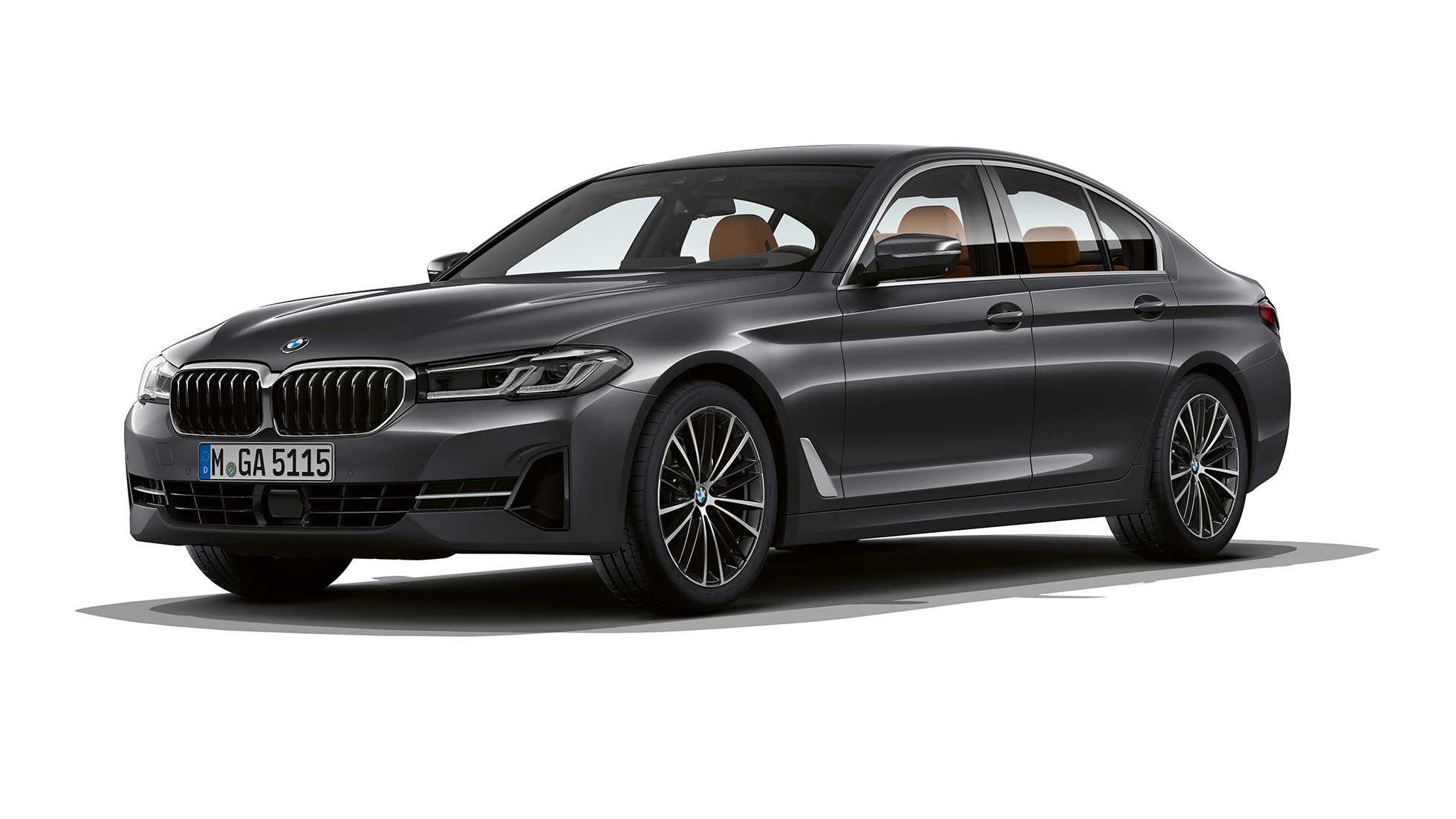BMW serije 5 Limuzina G30, oprema Basic BMW serije 5 Limuzina 540i, G30 2020, oprema Basic, barva Sophisto Grey, tričetrtinski pogled od spredaj