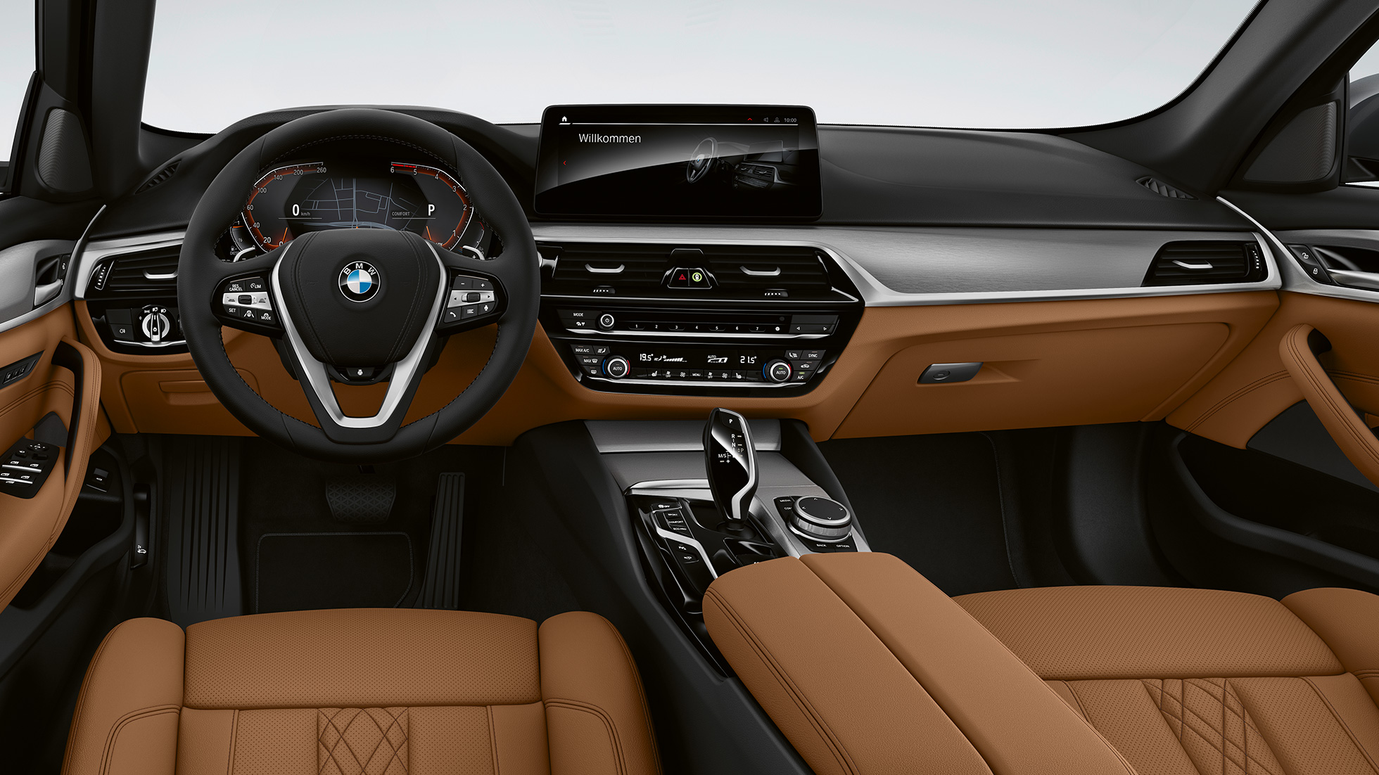 Kokpit v BMW serije 5 Limuzina G30, oprema Basic Kokpit v BMW serije 5 Limuzina 540i, G30 2020, oprema Basic, notranjost Sensatec Cognac