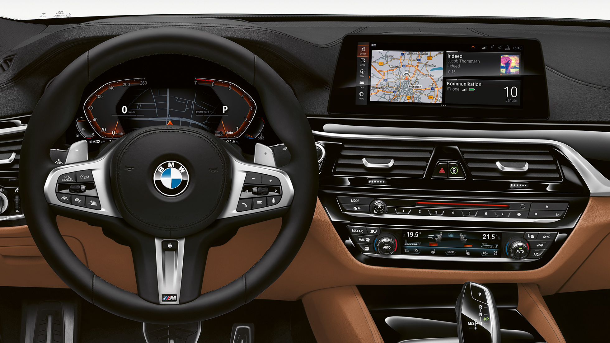 BMW serije 6 Gran Turismo G32, paket M Sport, kokpit M-usnjen športni volan z multifunkcijskimi gumbi v BMW serije 6 Gran Turismo G32 2017, paket M Sport, kokpit