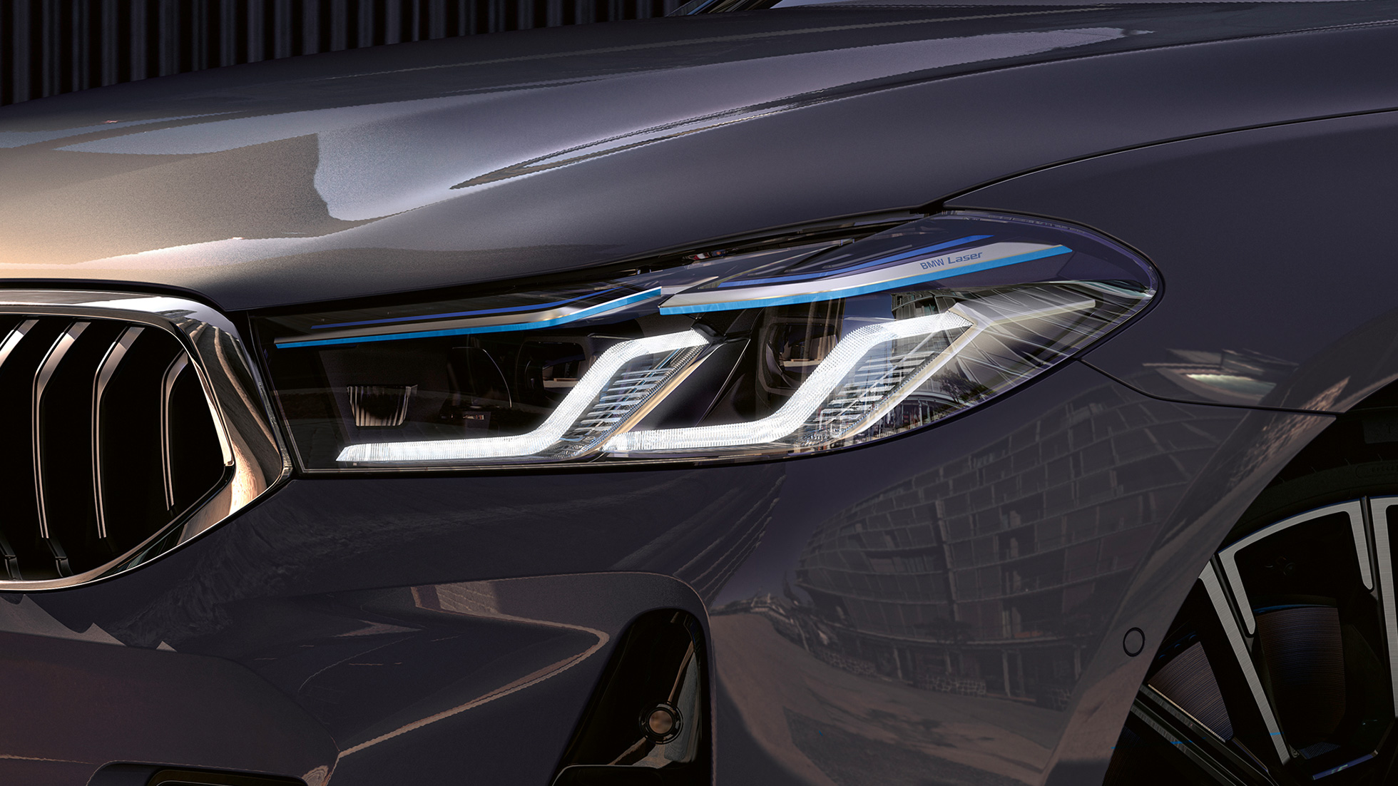 Laserske luči BMW pri BMW serije 6 Gran Turismo, G32, 2020 Laserske luči BMW pri BMW serije 6 Gran Turismo, 640i xDrive, G32, 2020, Bernina Grey, bližnji pogled od spredaj