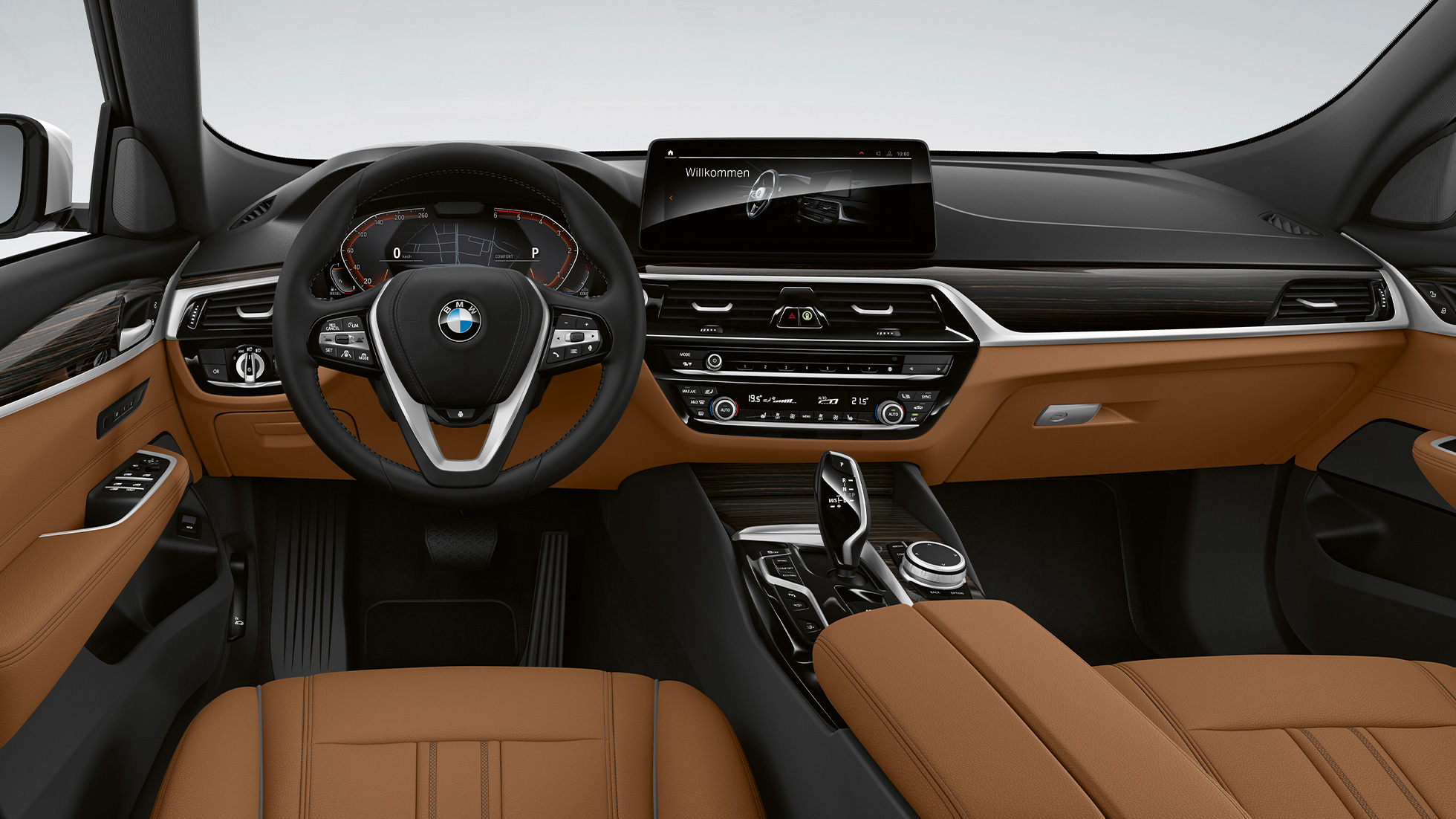 Kokpit v BMW serije 6 Gran Turismo, oprema Basic, G32, 2020 BMW serije 6 Gran Turismo, G32, 620d, 2020, oprema Basic, usnje Dakota v barvi Cognac/Black, notranjost