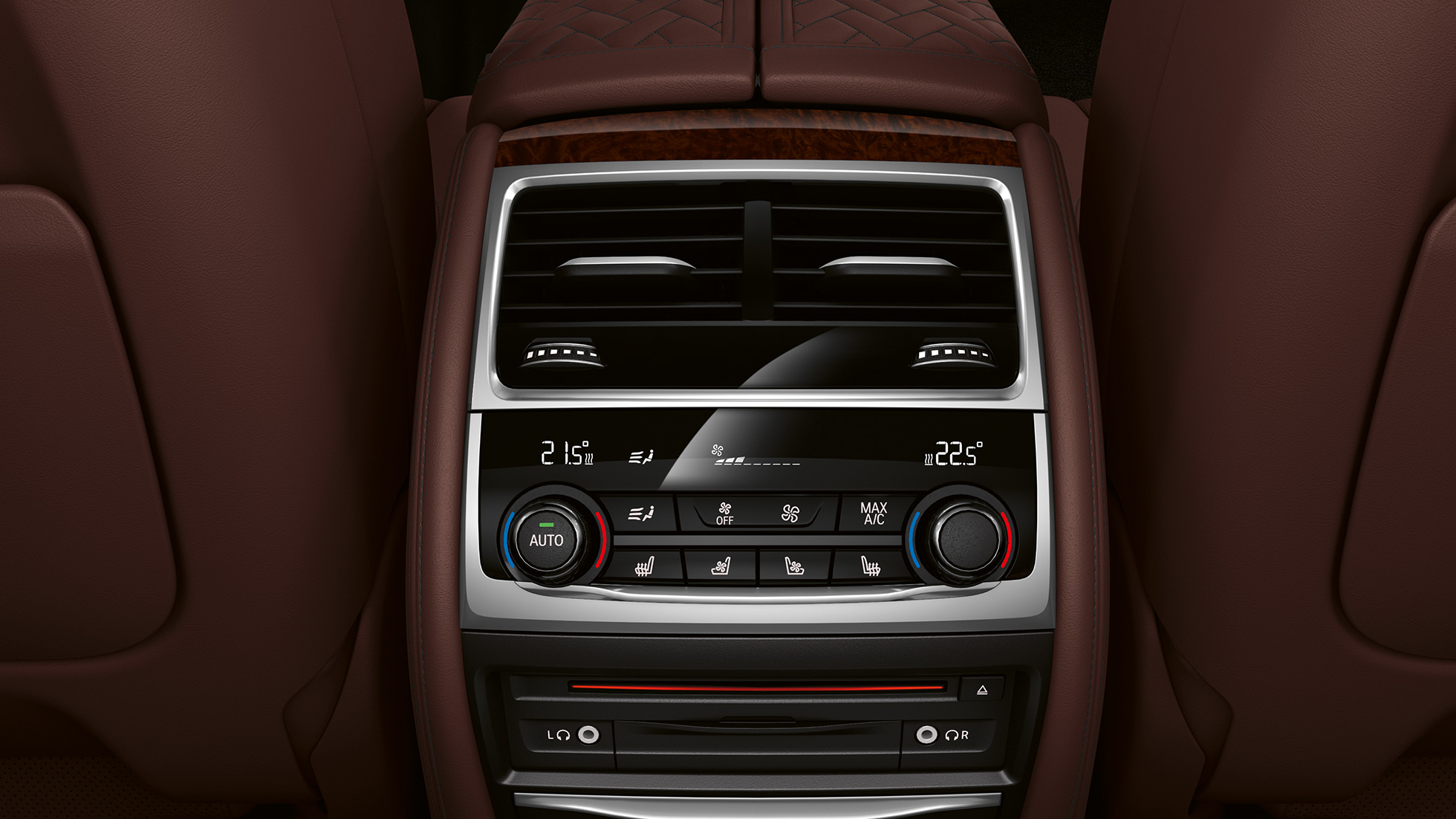 BMW serije 7 Limuzina s paketom M Sport, sistem upravljanja klimatske naprave BMW serije 7 Limuzina s paketom M Sport: bližnji posnetek sistema upravljanja klimatske naprave