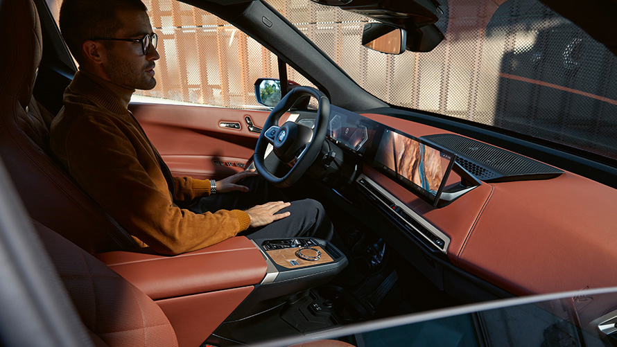 BMW iX, i20, električni SUV, notranjost BMW iX, i20, 2021, električni SUV, oblikovanje notranjosti Suite, usnje Castanea