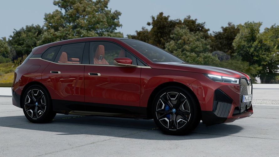 BMW iX, i20, električni SUV, zunanjost, barva Aventurin Red BMW iX, i20, 2021, električni SUV, zunanjost, barva Aventurin Red