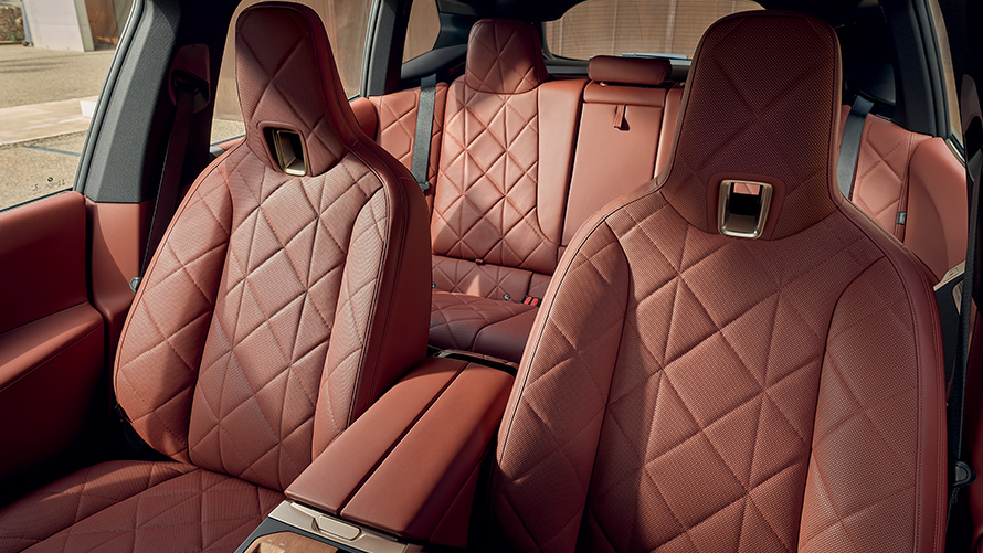 BMW iX, i20, električni SUV, notranjost BMW iX, i20, 2021, električni SUV, oblikovanje notranjosti Suite, usnje Castanea
