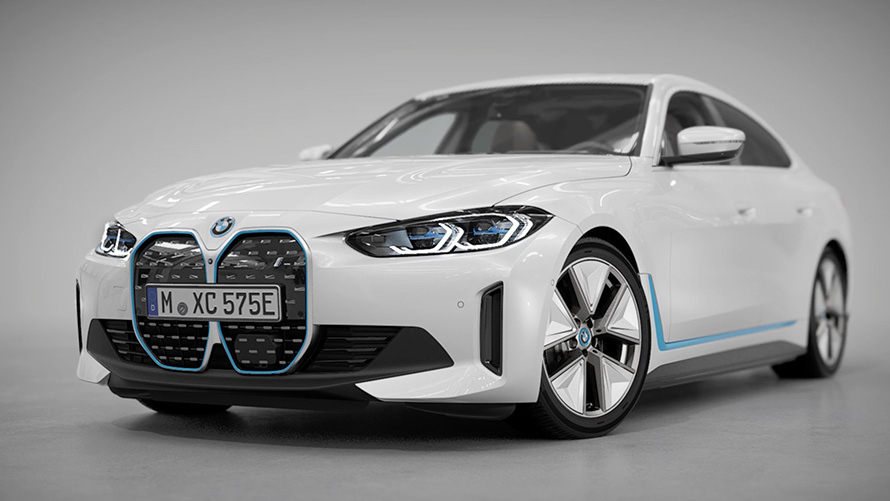 BMW i4 eDrive40, G26, 2021, barva Mineral White, poudarki oblike zunanjosti v kratkem videoposnetku BMW i4 eDrive40, G26, 2021, barva Mineral White, poudarki oblike zunanjosti v kratkem videoposnetku