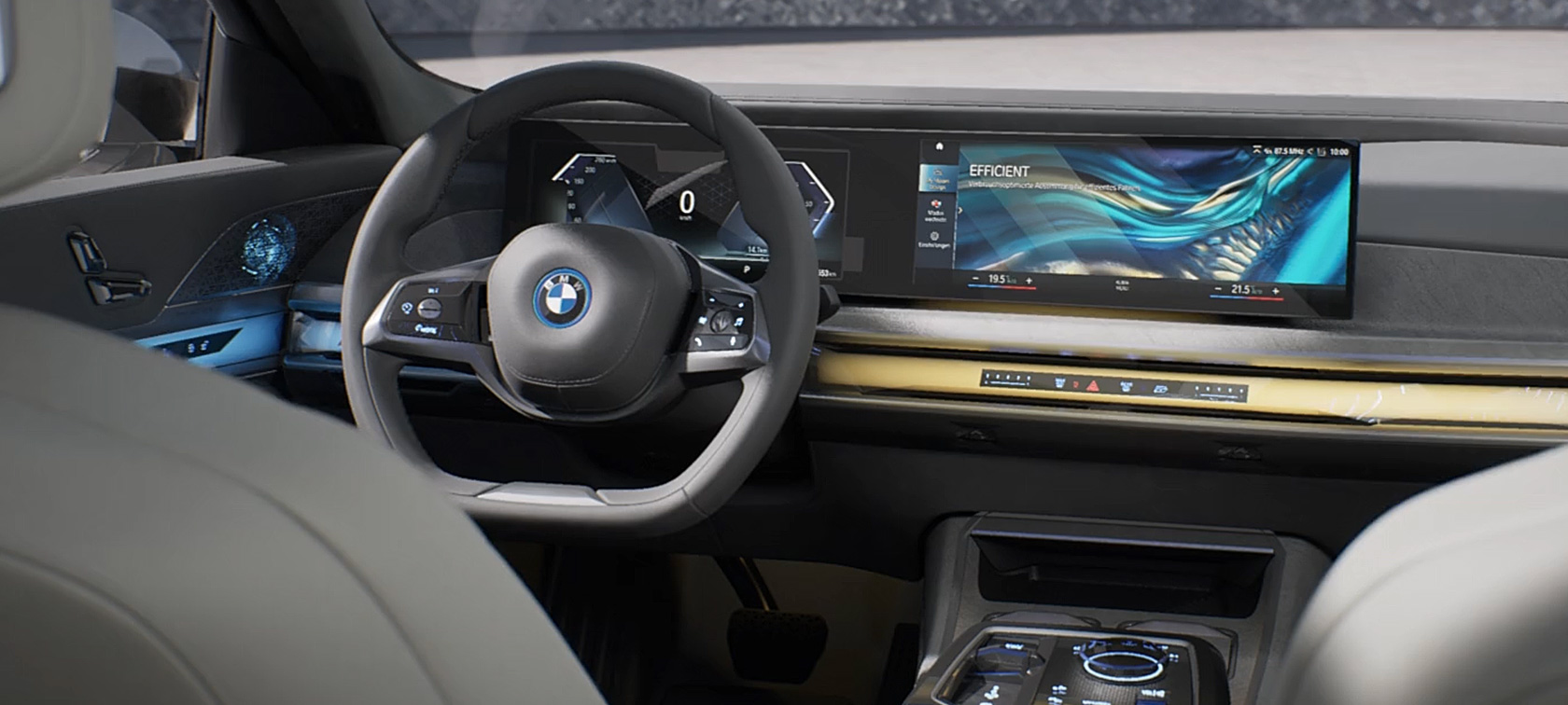 BMW i7 Limuzina, G70, notranjost, videoposnetek BMW i7 Limuzina, G70, poudarki oblike notranjosti v videoposnetku