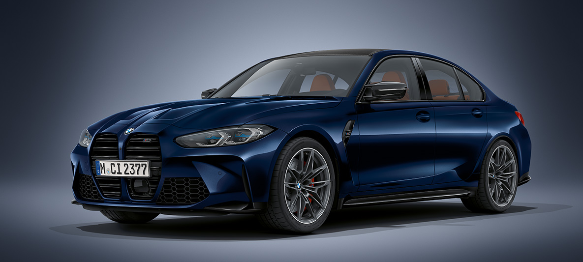 BMW Individual, kovinska barva Tanzanite Blue, BMW M3 Limuzina, G80, 2020 BMW M3 Limuzina, BMW Individual, kovinska barva Tanzanite Blue, G80, 2020, tričetrtinski pogled od spredaj med mirovanjem