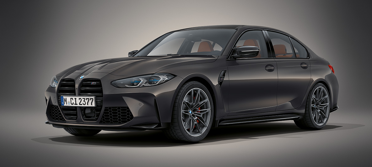 BMW Individual, kovinska barva Dravit Grey, BMW M3 Limuzina, G80, 2020 BMW M3 Limuzina, BMW Individual, kovinska barva Dravit Grey, G80, 2020, tričetrtinski pogled od spredaj med mirovanjem