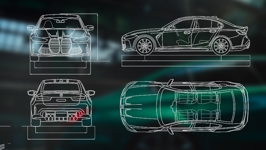BMW M3 Limuzina, G80, skice z merami BMW M3 Limuzina, G80, skice z merami