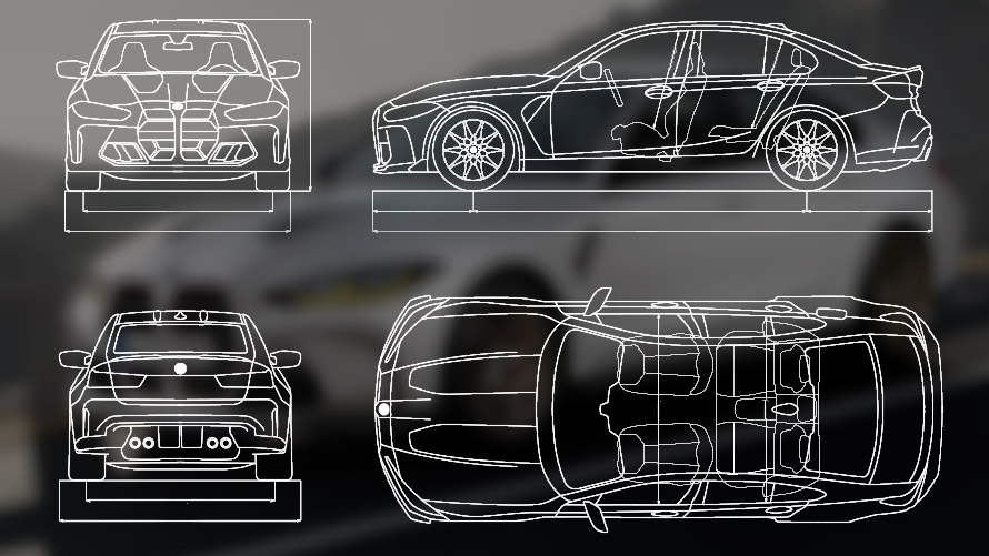 BMW M3 CS, G80, skice z merami BMW M3 CS, G80, skice z merami