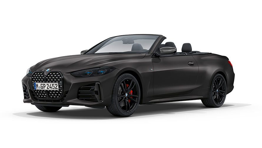 BMW M440i xDrive Cabrio, G23, 2020, lakiranje BMW Individual v kovinski barvi Frozen Portimao Blue, tričetrtinski pogled od spredaj