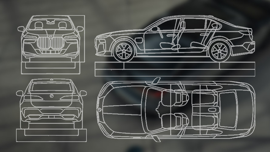 BMW M760e xDrive Limuzina, G70, skice z merami BMW M760e xDrive Limuzina, G70, skice z merami