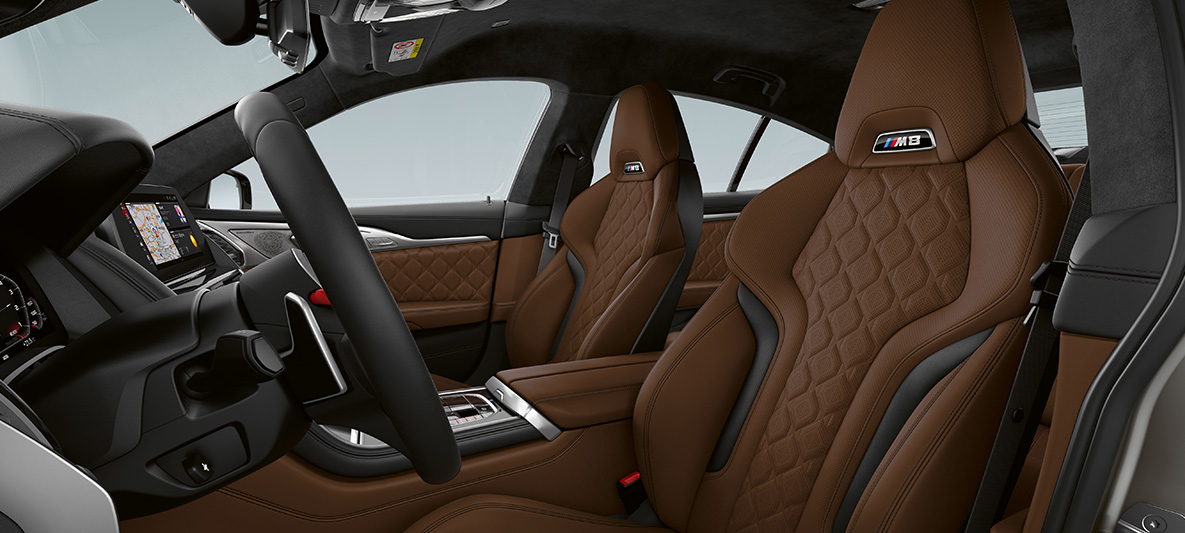 M-športni sedeži v usnju »Merino« BMW M8 Gran Coupé M-športni sedeži z logotipom M8 v usnju »Merino« BMW M8 Gran Coupé F93 2020, notranjost