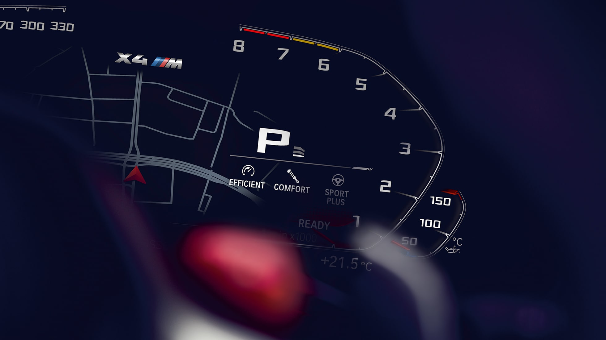 BMW X4 M Competition, števec vrtljajev. BMW X4 M Competition, notranjost, instrumentna plošča s števcem vrtljajev.