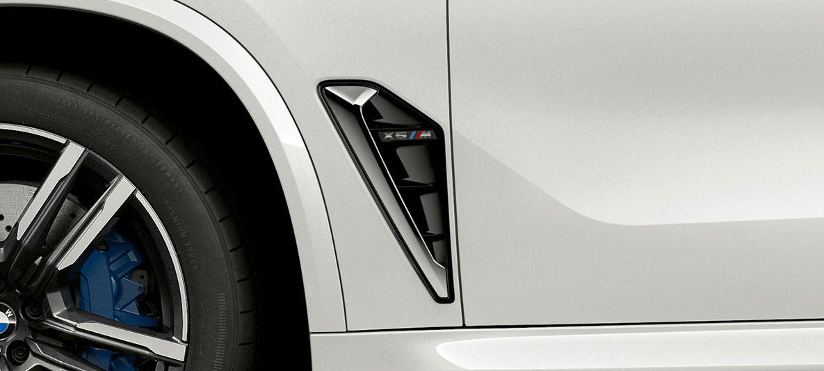 BMW X5 M, F95, M škrge BMW X5 M, barva Mineral White, F95, 2020, M škrge, pogled od blizu