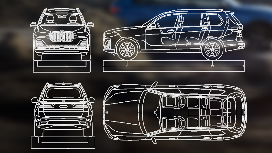 Skica tehničnih podatkov BMW X7 M60i xDrive G07 LCI Skica tehničnih podatkov BMW X7 M60i xDrive G07 LCI