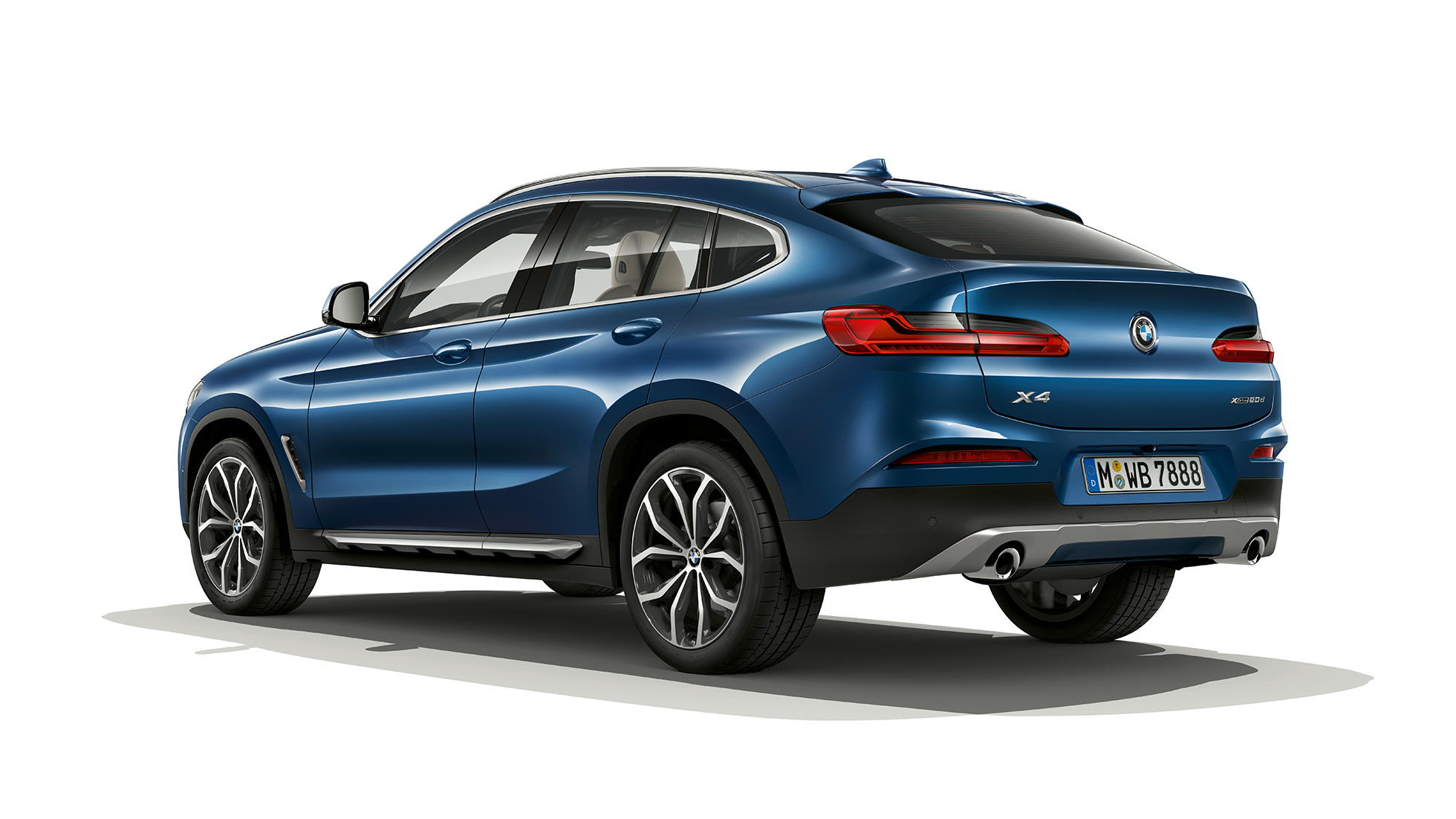 Tričetrtinski pogled od zadaj BMW X4, model xLine BMW X4 xDrive20d, model xLine G02 2018, Phytonic Blue, tričetrtinski pogled od zadaj