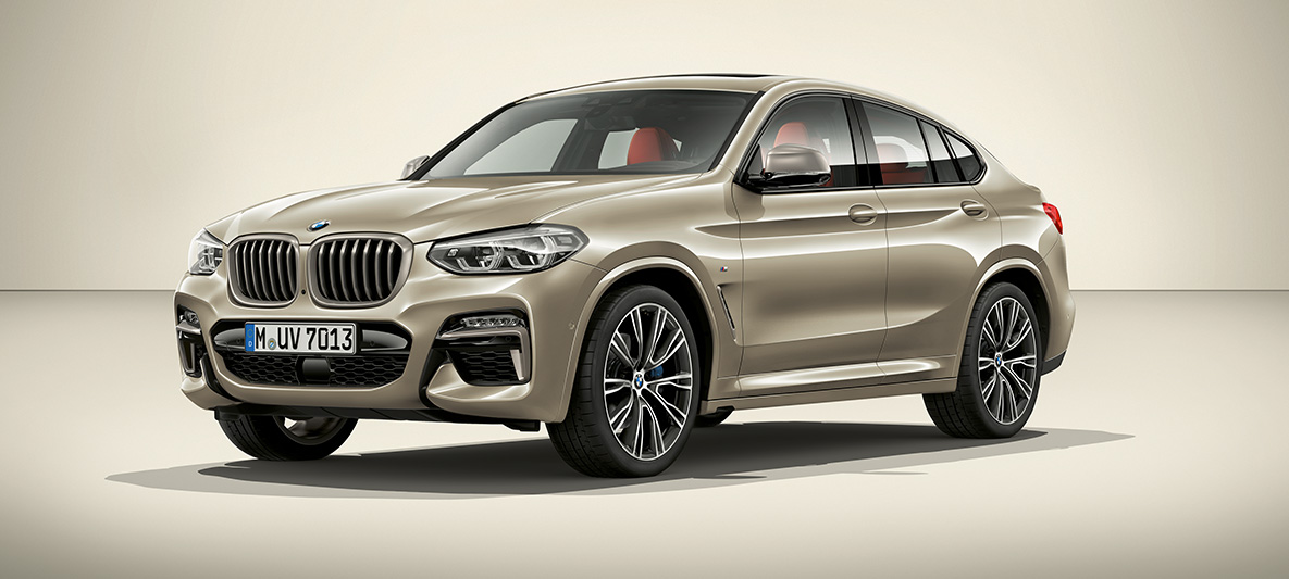 BMW Individual kovinska barva Sun Stone za BMW X4 Kolekcija BMW Individual v BMW X4 G02 2018, kovinska barva Sun Stone, tričetrtinski stranski pogled