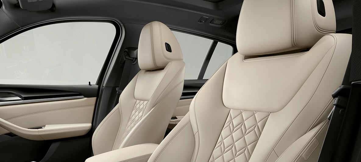 Razširjeno oblazinjenje BMW Individual iz usnja Merino v barvi Ivory White v BMW X4 Oblazinjenje BMW Individual iz usnja Merino v barvi Ivory White v BMW X4 G02 2018, notranjost