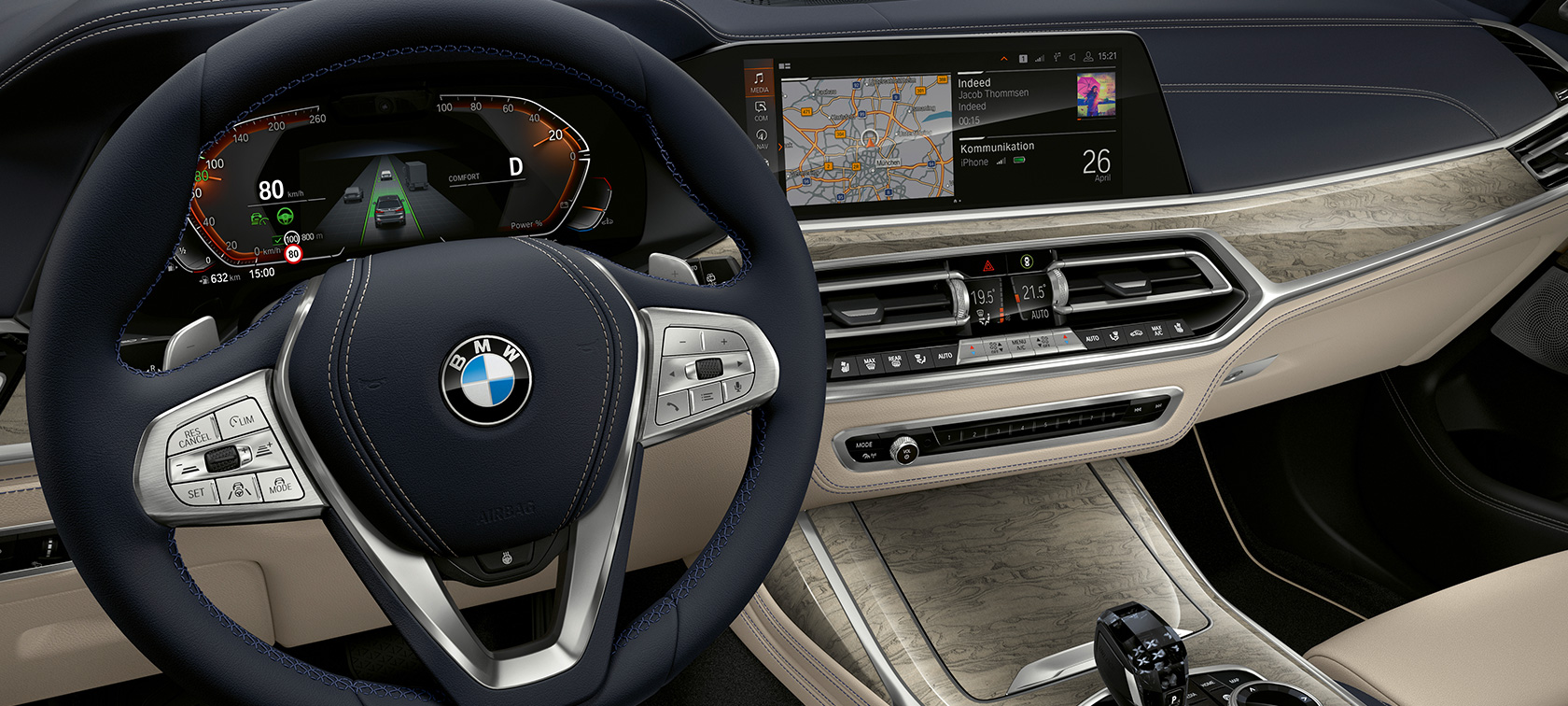 Inovativne funkcije BMW X7 Kokpit BMW X7 s poudarkom na instrumentni in voznikovi plošči