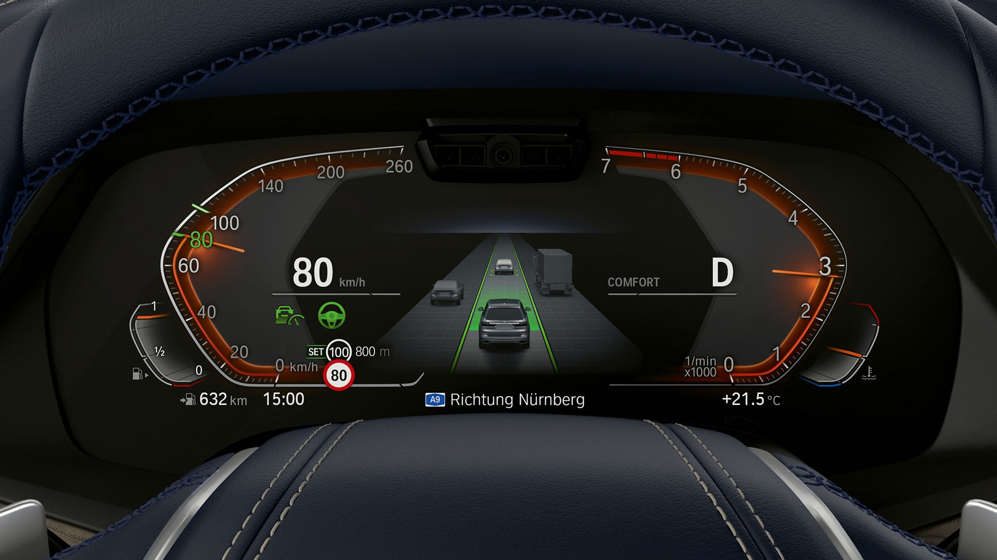 Driving Assitant Plus in parkirni pomočnik Plus Driving Assitant Plus in parkirni pomočnik Plus: posnetek instrumentne plošče od blizu