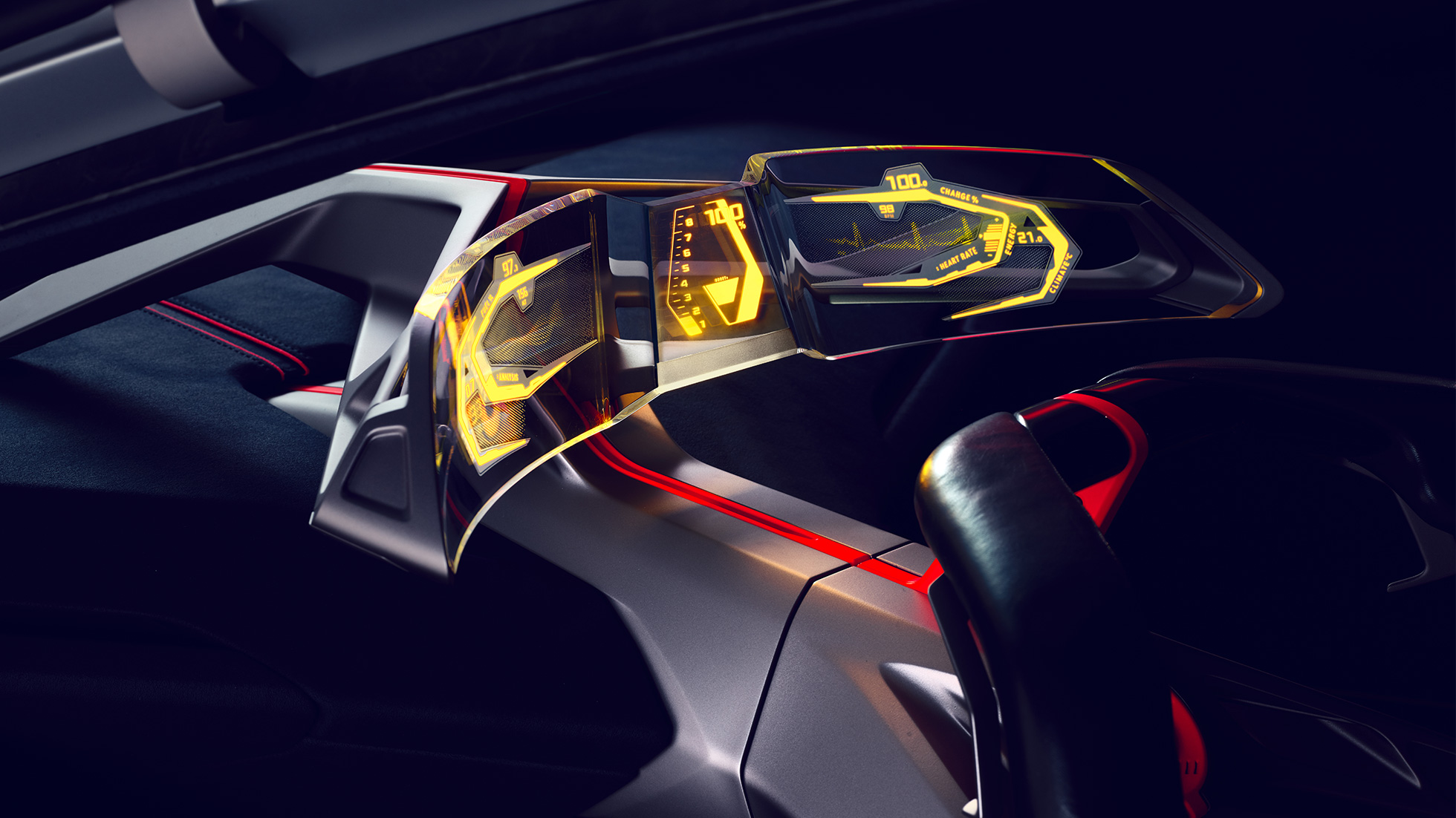 BMW Vision M NEXT, notranjost BMW Vision M NEXT, notranjost, Boost Pod, ukrivljen stekleni zaslon