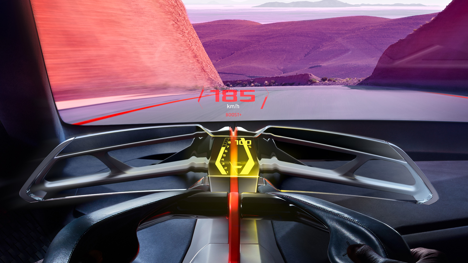 BMW Vision M NEXT, notranjost BMW Vision M NEXT, notranjost, Boost Pod, celozaslonski projektor Head-Up