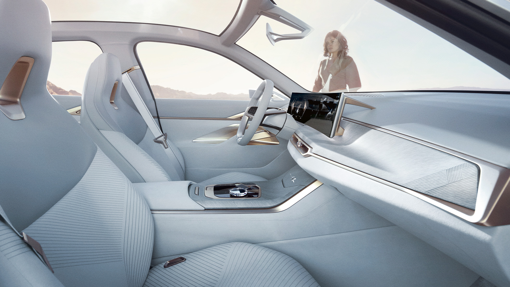 Notranjost BMW Concept i4, 2020 G26 Notranjost BMW Concept i4, 2020 G26, električni avtomobil, popolnoma električni BMW Gran Coupé
