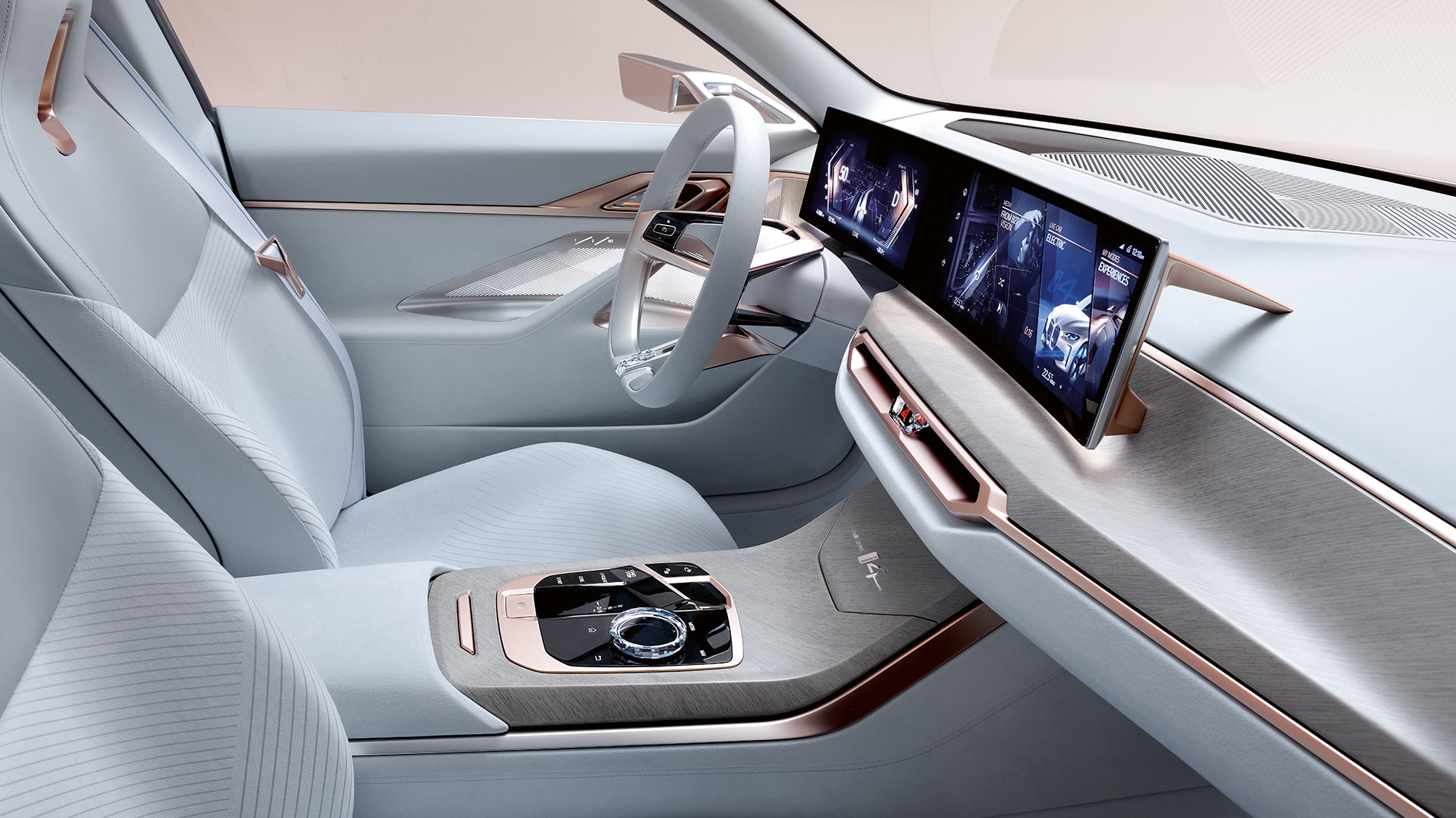 Notranjost 2 BMW Concept i4, 2020 G26 Notranjost 2 BMW Concept i4, 2020 G26, električni avtomobil, popolnoma električni BMW Gran Coupé