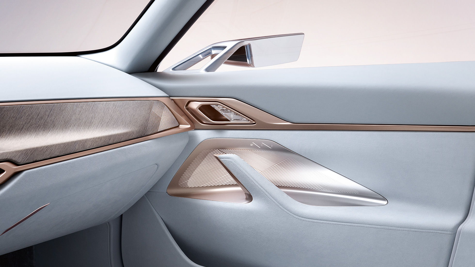 Notranjost 4 BMW Concept i4 2020 G26 Notranjost 4 BMW Concept i4 2020 G26 električno vozilo popolnoma električni BMW Gran Coupé vrata in zunanje ogledalo od blizu