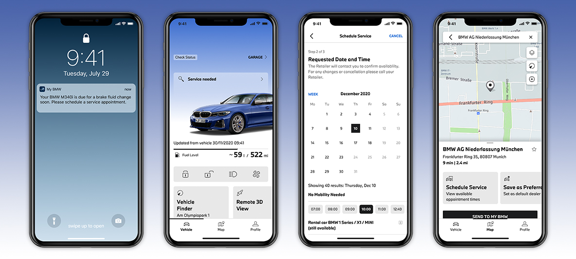 Aplikacija My BMW, upravljaj mojo servisno izkušnjo, zaslon na pametnem telefonu Aplikacija My BMW, upravljaj mojo servisno izkušnjo, zaslon na pametnem telefonu